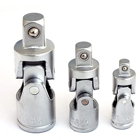 3 Piece Universal Joint Socket Adapters 1/4in. 3/8in. and 1/2in. Flexible Swivel Knuckles