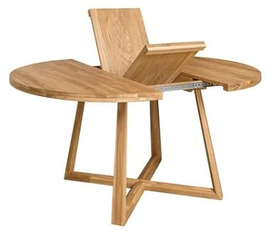 Nordic Story Esstisch Moby (rund, ausziehbar) • Tisch mit gekreuzten Beinen • Massivholz (Eiche) • Eiche Natur • Runder Ausziehtisch (100-130 x 100 x 75 cm)