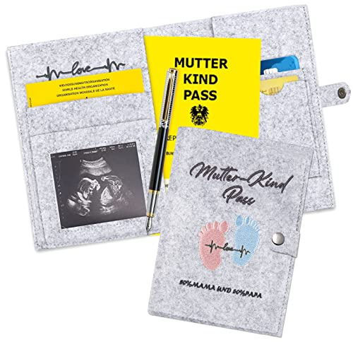 Mutter-Kind-Pass Hülle Filz Bestickt – Österreich Passhülle mit Fächern
