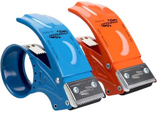 PROSUN 2 Pack Metal Packing Tape Dispenser Gun:2-inch Wide Tape Dispenser / 3-Inch Inner Paper Core(2 Blue + 2 Orange)