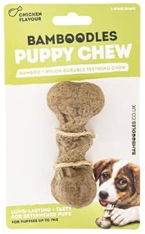 Bamboodles hundtugga – kycklingsmak | I-bone form | mild tuggpinne för valpar | långvarig naturlig tuggleksak för att lugna tandsprickning