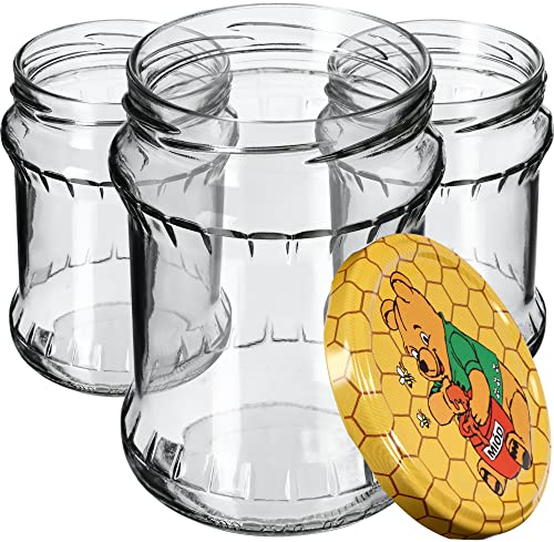 KADAX Bocaux de 500 ml, Pots en Verre avec Couvercle Hermétique de 82mm pour la Conservation des Aliments, Idéals pour Confitures et Miel (Winnie l'Ourson, Lot de 8)