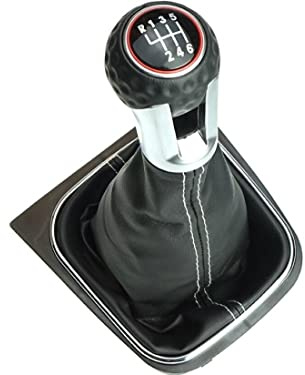 Newtown2700-parts Schaltknauf Golfball (längere GTI,GTD Version) Schaltmanschette Rahmen 6 Gang Naht Weiß kompatibel/Ersatzteil für VW GOLF 5 6 GTI GTD R