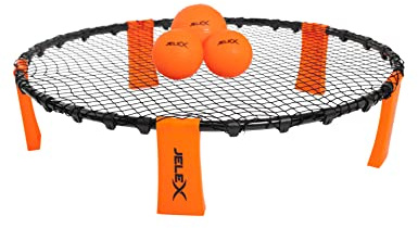 JELEX Smash Roundnet 6er-Set mit 3 Bällen, Set aus Spielfläche, 3 Bällen, Luftpumpe und Tragetasche, einfaches Stecksystem für Kinder und Erwachsene, Netz individuell anpassbar (Orange)