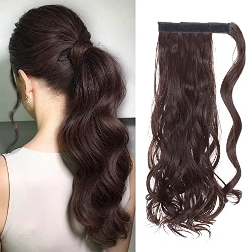 TESS Ponytail Extension Braun 40 cm, Dunkelbraun (#4A) Gewellt Zopf Extension Pferdeschwanz Haarteil 90g Lange Haarverlängerung Zopf
