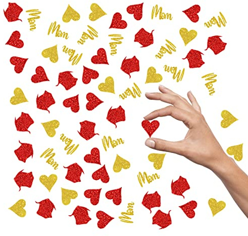 Kimini-Ki Mom Confetti for Table, Mother Birthday Mother's Day Party Confetti, 100 Pcs Love Heart Flowers Shaped, Mother Birthday Table Decorations