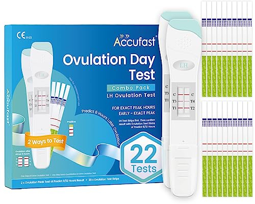 Accufast Ovulationstest Kit - LH Kombipack 22x Fruchtbarkeitstest - 2x Ovulations Peak Teststäbchen und 20x Ovulationsteststreifen, Vorhersage des Eisprungs 6/12 Stunden später - Deutsch Handbuch
