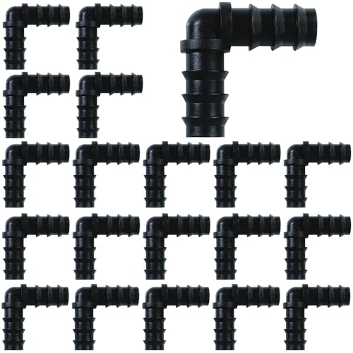 RYXZEN 20PCS Tuyau Goutte à Goutte Connecteurs de Tuyaux pour 16 mm Raccord Tuyau d'arrosage Système d'Irrigation Kit de Raccords d'irrigation pour Tuyau Connecteurs en Plastique (Coude)