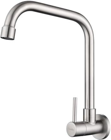 Tondiy Grifo Cocina de Pared Solo Agua Fría, G 1/2 Grifería para Fregadero Giratorio a 360​°, Monomando Acero Inoxidable 304, Aireador Extraíble, Cepillado