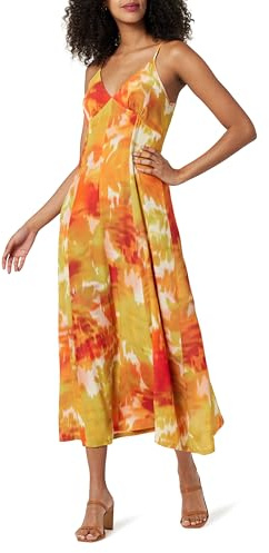 The Drop Isa V-Neck Maxi Dress Vestidos, Orange Watercolor Print, M