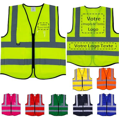 Lyhacjp Gilet Jaune Personnalisable avec Logo, Haute Visibilité, de Sécurité avec Poche, Fluorescent, pour Voiture, Vert Fluorescent