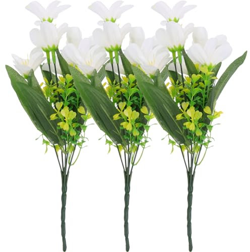MAGICLULU 3 Piezas Ramo De Lirios Artificiales De Seda Decoración Floral para Mesa De Comedor Centro De Mesa Boda Hogar 11.8 Pulgadas