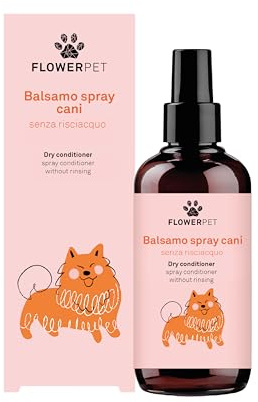 Flower Pet, Koncentrerad hundspray balsam, utan sköljning, utlösande åtgärder, perfekt för att göra pälsen mjuk och glänsande, med extrakt av hampa, havre och guar, 200 ml