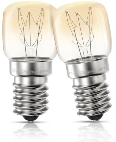 VIIVUU Lampadina da forno E14 15W, resistente al calore fino a 300 gradi, dimmerabile, luce bianca calda, 2700K, per forno a microonde, 2 pezzi