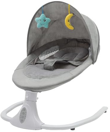 Babywippe für Kinder mit Fernbedienung & Bluetooth, Zeiteinstellung, Max Tragfähigkeit 18kg, Automatische Schaukel, für Babys 0 bis 18 Monaten (Grau)