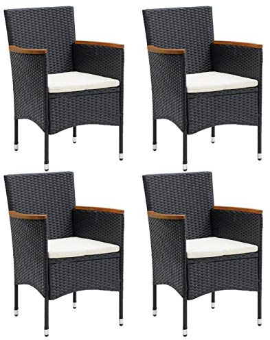 SECOLI Gartenstühle 4er Set Polyrattan Outdoor Sessel wetterfest Gartensessel Outdoor Gartenstühle Rattan polyrattan stühle Garten Essstühle Stuhl mit Armlehne Balkonstuhl-Schwarz-