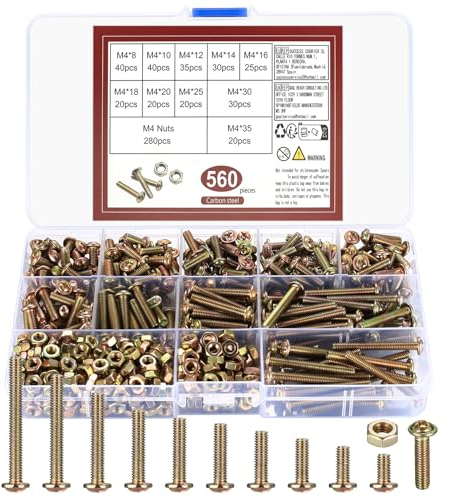 QJKEJI Schrauben und Muttern Set, 560 Stück M4 Linsenkopfschrauben mit Muttern, Kreuzschlitzschrauben Muttern Sortiment Kit für DIY Befestigungs Mechanisch Reparatur