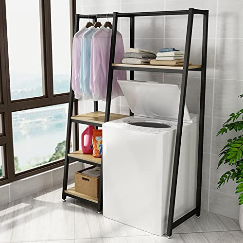 Generisch 4-stufiges Lagerregal über der Waschmaschine, über der Toilette mit Kleiderstange, platzsparend, für Badeutensilien, Pflanzen, Bücher