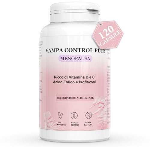 Integratore Menopausa Donna Vampate - 120 Compresse - Alto Dosaggio - Formula Tutto In Uno - Isoflavoni di Soia, Agnocasto, Cimicifuga - Controllo del Peso Corporeo - Senza Glutine e Senza Lattosio