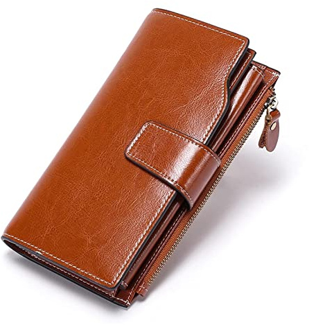LVUNZJCA Damen Geldbörse Frauen-Mappen-Lange Öl-Wachs-Leder-Handy-Clutch-Tasche