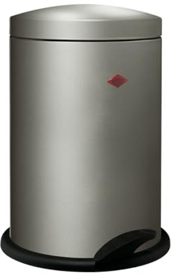 WESCO schlichter Tretabfallsammler 116 in der Farbe neusilber, pulverbeschichtetes Stahlblech, Kunststoffeinsatz 13 Liter Volumen, stabiler Fußtritt