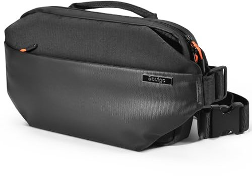 Soulgo Sling Bag Schultertasche mit RFID-Blockierung für Männer und Frauen, Umhänge- und Brust-Schultertasche mit Wasserflaschenhalter für Reisen, Radfahren, Arbeit, Sport, Wandern – Schwarz