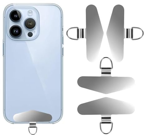 XUKZIMA 4 Pcs Phone Tether Tags 1.89x0.91in Metal Crossbody Cell Phone Lanyard Patch Silver Phone Strap Tether Tabs Stainless Steel Phone Lanyard Pad for Mobile Phones Most Smartphones