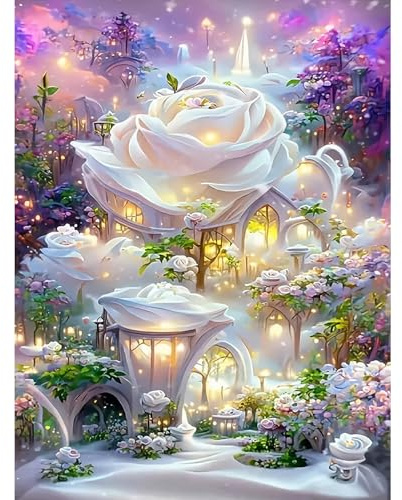 DPIDEA Diamond Painting für Erwachsene, Diamond Painting Weiße Rose 5D Diamant Painting Bilder DIY Diamant Painting Runde Steine 30x40 cm