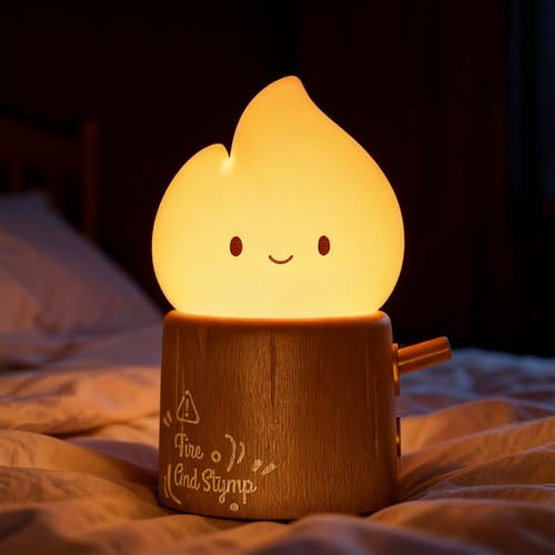 IHALO Natale Luce Notturna per Bambini, Ceppi D'albero Fiamma Ricaricabile Luce Notturna Dimmerabile a 2 Livelli Per Cameretta Dei Bambini, Luce da Lettura, Luminosità Regolabile Luce per Lettura