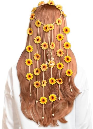 TAXTYHRE Sonnenblumen Haarschmuck, Sonnenblumen Haarreif, Modische Gänsenblümchen Haarschmuck, Verstellbar Blumen Haarband für Damen Mädchen Strand Hochzeit Karneval Party, Gelb
