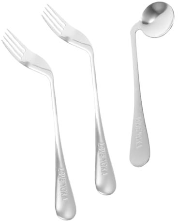 Baluue Vajilla De Alimentación Cuchara Tenedor Angulado Para Personas Mayores Cuchara Pequeña De Acero Inoxidable Tenedor De Ergonómico Para Comer Cama