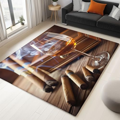 Bedroom Area Rugs Vector cigar brandy glass Rug Home Washable Rugs 140 x 200 cm Soft Non-slip Carpets Dark yellow Area rug for Living room Office and Indoor Decoration