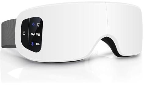 Augenmassagegerät mit Wärme, intelligentes Augenmassagegerät für Migräne mit Bluetooth-Musik, Wärmekompressions-Augenmassage, Faltbar Beheiztes Augenmassagegerät für Migräne, Augenringe