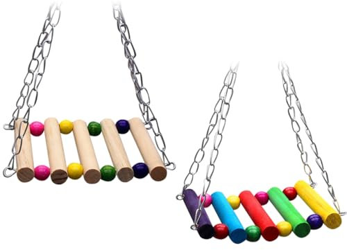 Kisangel Lot De 2 Balançoires en Bois pour Oiseaux Jouets pour Calopsittes Perruches Perroquets Balançoires Escaliers Design Amusant Et Sûr