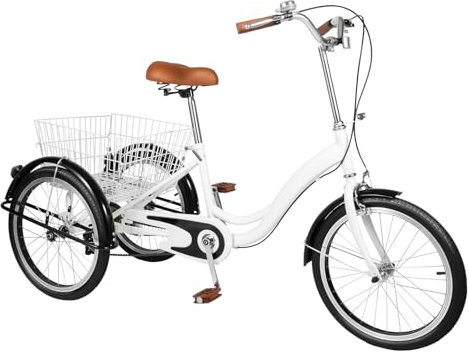 MccoMMon 20 Zoll 3-Rad-Dreirad für Erwachsene, 3-Rad-Fahrrad, Erwachsenen- und Seniorendreirad mit Kindersitz und Einkaufskorb, zum Einkaufen, Picknick, Reisen