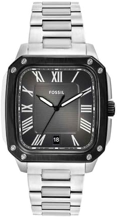 FOSSIL Crosby Uhr für Herren, Quarz-Dreizeiger-Datumswerk mit Edelstahlarmband
