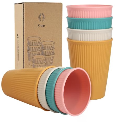 Goevcclei 8 er Kaffeetassen,Trinkbecher für Kinder und Erwachsene,Bruchfeste Wiederverwendbare Trinkbecher aus Gesundes PP,Mikrowellen- und spülmaschinenfest (4 Farben)
