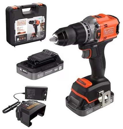BLACK+DECKER Perceuse Visseuse À Percussion Éco-Responsable 18V Brushless - 2 Batteries 2Ah – En Mallette - BLD683D2XK-QW