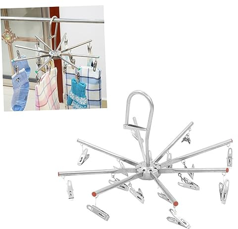 OHPHCALL Stainless Steel Foldable Clothes Hanger with 16 Non-Slip Clips for Towels Diapers and Laundry Drying for Home Use