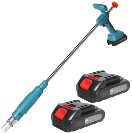 Désherbeur électrique sans fil avec moteur de 20 000 tr/min et couple élevé, longueur 100 cm, design à 3 griffes et ressort, outil de jardinage (3000 mAh x 2)