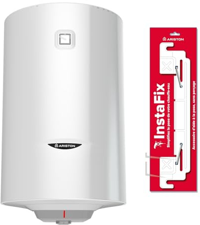Lot Chauffe-eau Électrique Slim Ariston PRO 1 R 50 litres Ø450 mm + Support Mural Universel INSTAFIX, Pose Sans Perçage