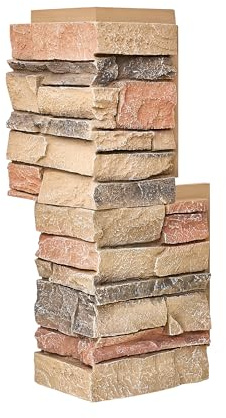 Wallwell 1.77 Inch Deep 3D Faux Stone Corner Panels Matching 2 Piece Set for Seamless 90 Degree Vertical Transition Interlocking Corner Blocks Sienna Dawn 24.6 High Total (1 Pair)
