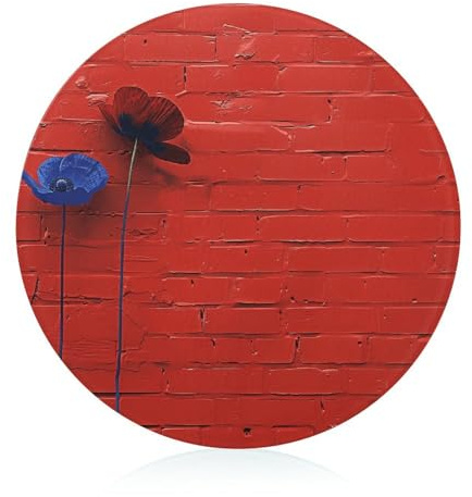 Tagliere in vetro temperato a muro di mattoni rossi resistente al calore, tagliere rotondo con piedini antiscivolo, taglieri in vetro per frutta per bancone della cucina, piccoli taglieri da 20 x 20