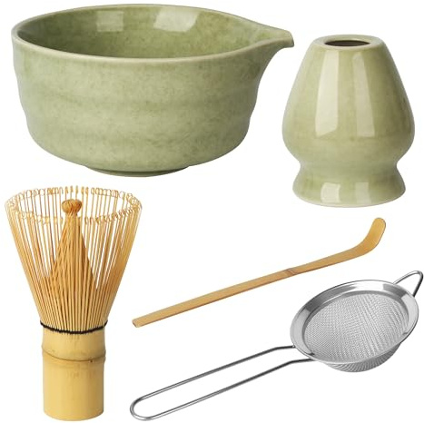 5 Pièces Matcha Kit, Fouet Matcha, Ensemble à Matcha, Bol Matcha Bec Verseur, Pelle en Bambou, Porte-Fouet, Fouet a Matcha, Cuillère à Fentes en Acier Inoxydable, pour La Cérémonie Du Thé Matcha