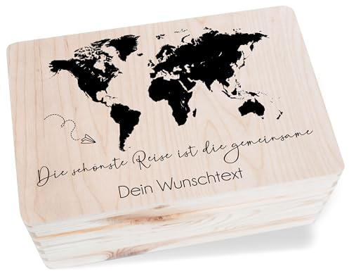 Holzkiste Erinnerungsbox - Hochzeit - Die schönste Reise ist die gemeinsame I Hochzeitsgeschenk Brautpaar I Paargeschenk Liebe Geschenke Paare Geschenke Hochzeitspaar - 30x20x14 cm - Holz