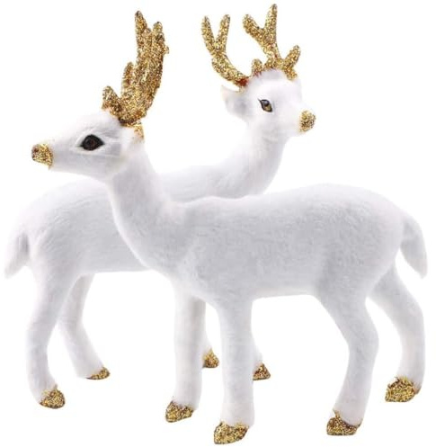 Lawnrden Christmas Animal Figures 2Pcs 5.91x5.91 inch White Reindeer Simulation Realistic Standing Deer Decoration for Xmas Home Party Favors Supplies|Christmas