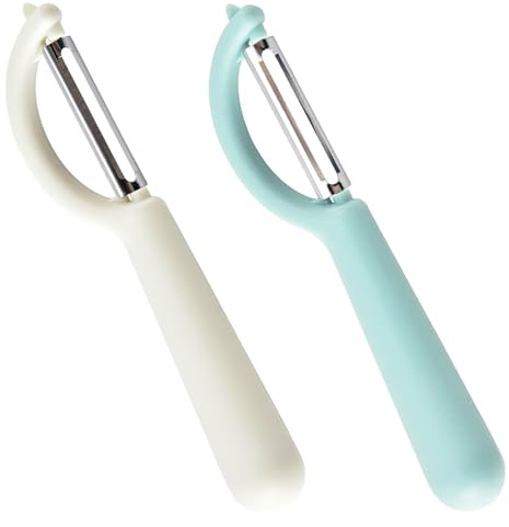 peiqiup Pelador Universal (2 Piezas), Pelador de Frutas y Verduras Multifuncional, Fabricado en Acero Inoxidable, para Cocina y Frutas, 16,5 × 3,5 cm, Blanco & Azul