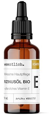 wesentlich. Rizinusöl BIO mit Extra Vitamin E| naturrein & kaltgepresst | Kosmetik für Gesicht, Augenbrauen, Wimpern, Haare & Anti-Aging | Glasflasche mit Pipette | 50ml