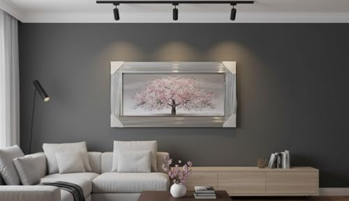 Biznest Blossom Tree Picture 3D Glitter Liquid Art Mirrored Frame Wall Art 85x45cm (Light Pink)
