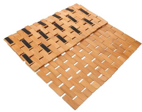 TOYANDONA Alfombra de Baño de Bambú Antideslizante Esterilla Tejida Artesanal para Ducha y WC Cojín Resistente al Agua para Seguridad Baño y Habitación